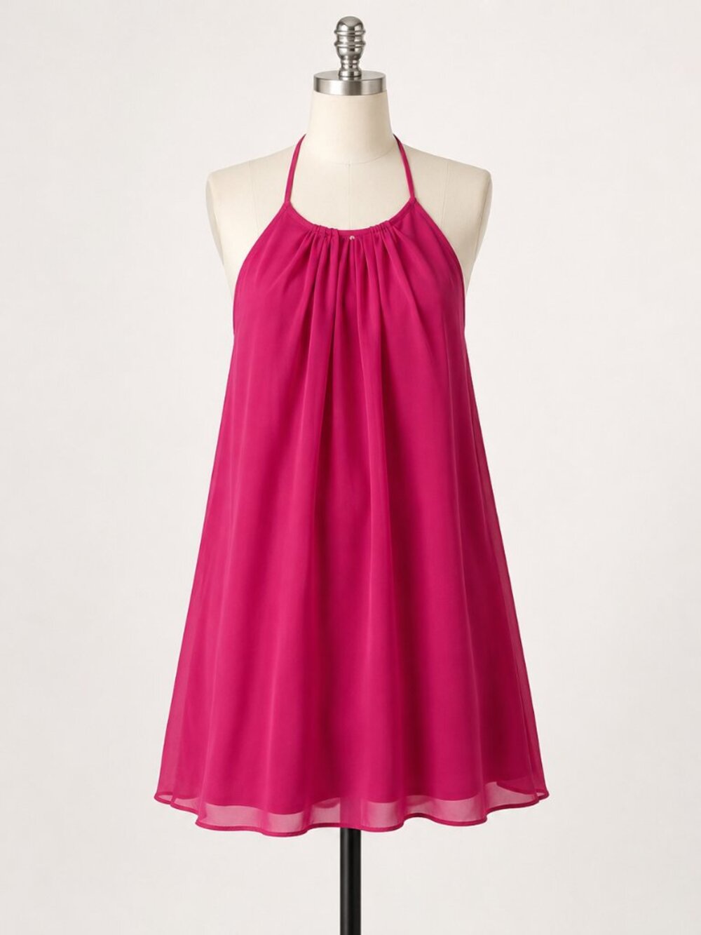 Lush Fuchsia Pink Pleated Halter Swing Dress | Large | Y2K Barbiecore - Picture 2 of 8